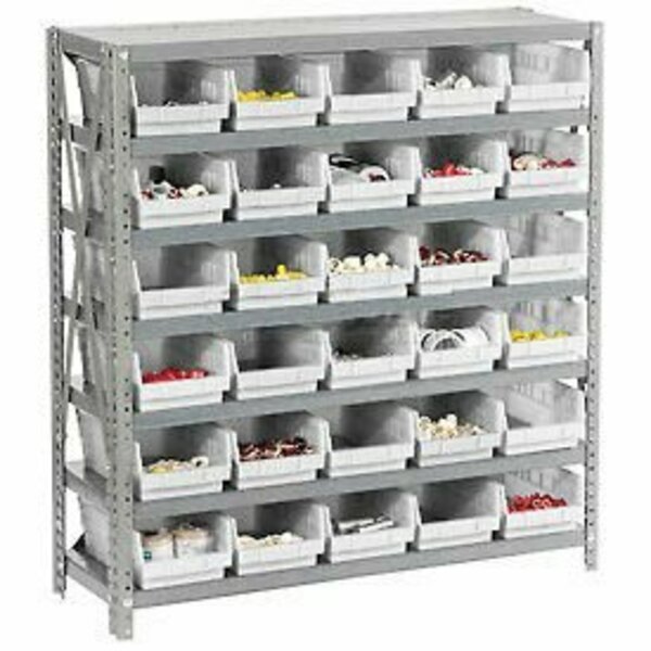 Global Industrial Steel Shelving with 30 4inH Plastic Shelf Bins Ivory, 36x18x39-7 Shelves 603435WH